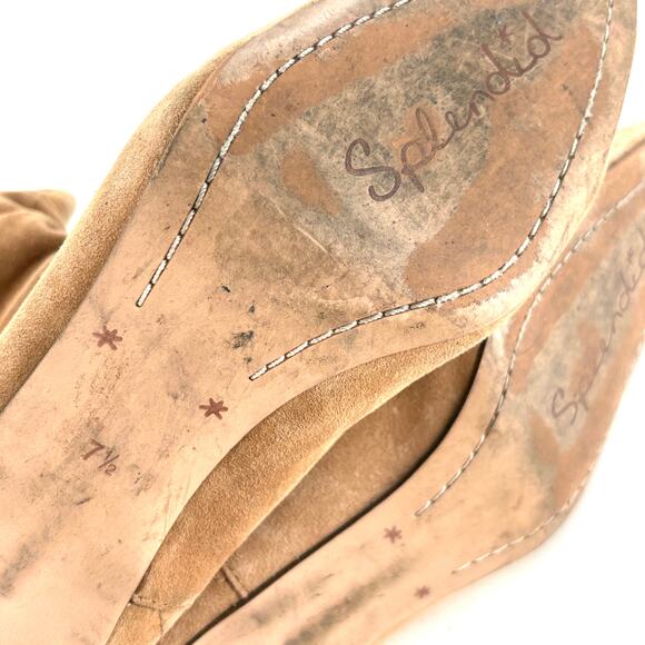 Splendid Slouchy Suede Boots 7.5 Tan Heel Glam Western Mid Calf Prep Academia - Picture 7 of 7
